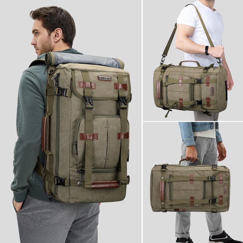 WITZMAN Canvas Backpack Vintage Travel Backpack Large Laptop Bags Convertible Shoulder Rucksack(A519-1 Classic Light Green) - Image 2